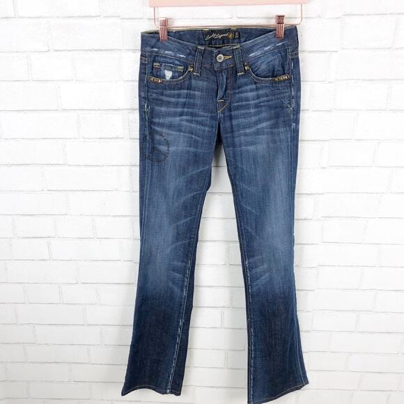 Lucky Brand Legend Lola Peace Distressed Low Rise Bootcut Jeans Blue Size 00/24 - Picture 1 of 8